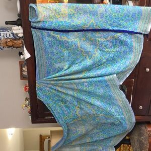 88x36" Blues Watercolored 100% Pure Silk Crepe Saree Multifunction